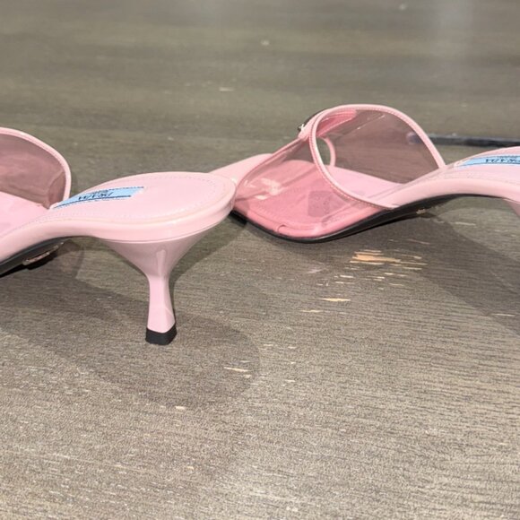 Prada Leather-trimmed Pvc Mules In Alabastro; pink Kitten Heels Size 37 size 7 - Picture 3 of 8
